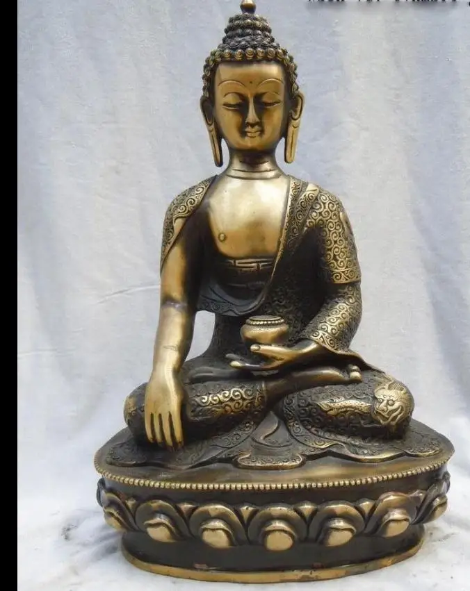 

wang671116467+++10" China brass copper carved dragon phoenix apothecary buddha Sculpture statue