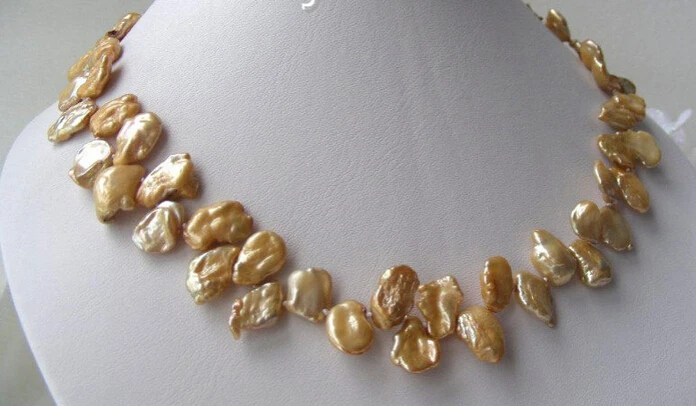 

Jewelr 004684 Butterfly 13mm baroque champagne SOUTH Reborn keshi pearls necklace