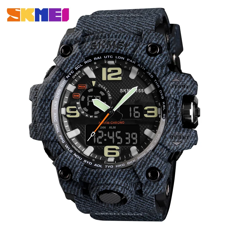 Denim Style Luxury Brand SKMEI Men Sports Watches Waterproof Digital Quartz Watch Men Military Army