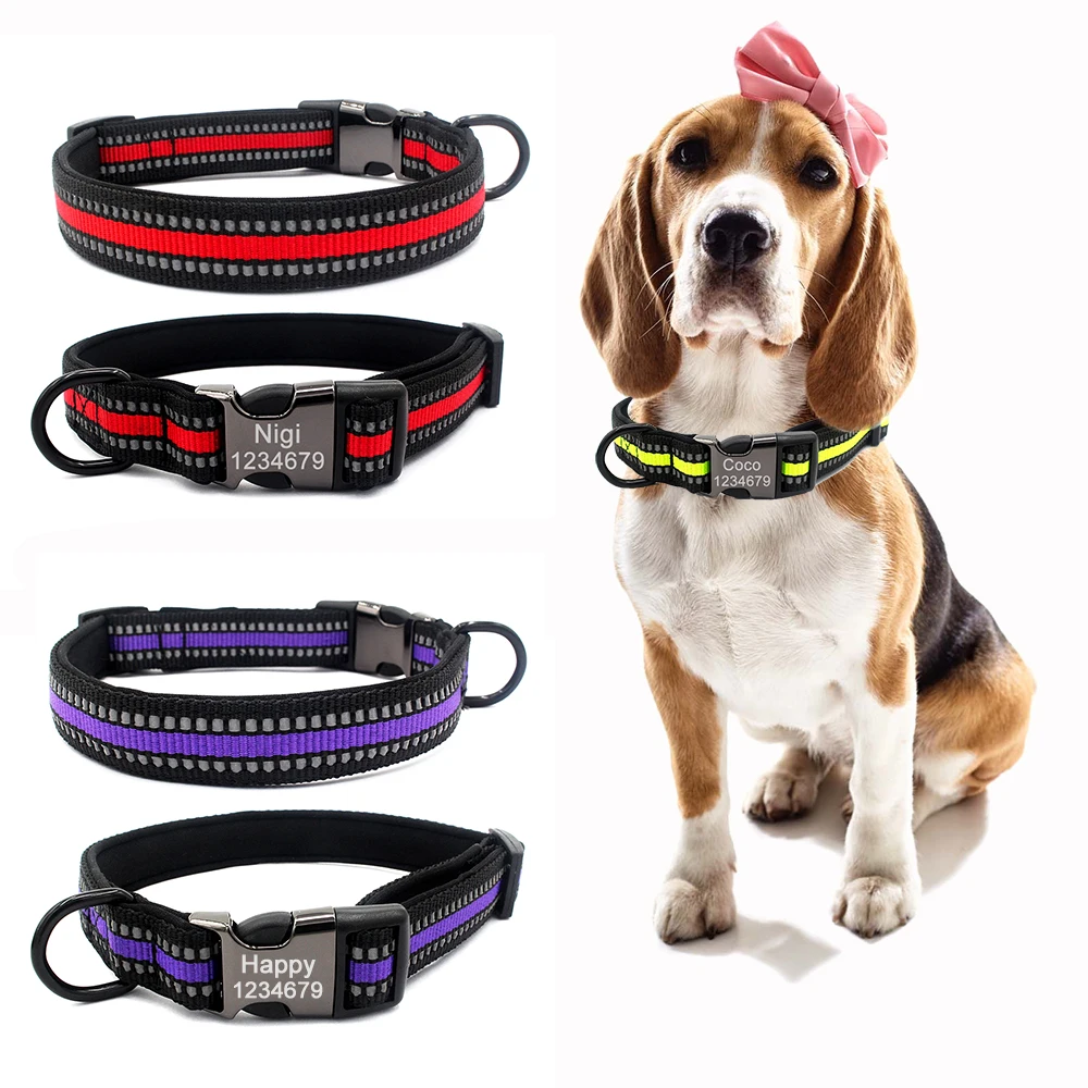 

Nylon Dog Collars Personalized ID Nylon Pet Custom Engraved Name Cat Leather Necklace Adjustable For Small Medium Large