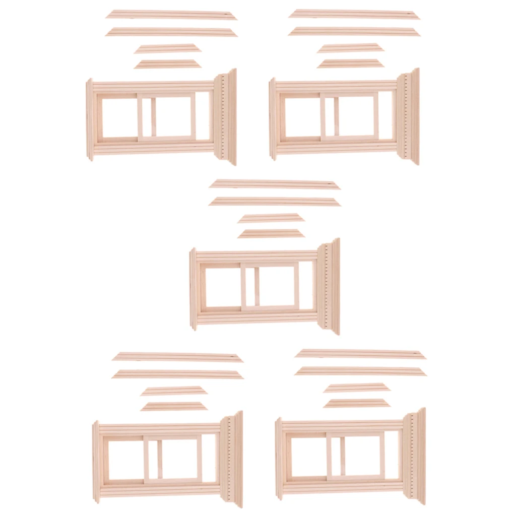 5 Set Unpainted 1/12 Dolls House Miniature Wooden Movable 2-Pane Sash Window Model DIY Making Accessory Collections