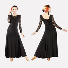 Женское современное латиноамериканское танцевальное платье вальс кружевное вышитое платье с длинными рукавами сценическое Танго ча-ча танцевальная одежда TL201