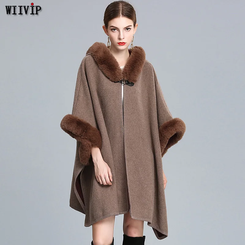 New Faux Fur Coat Women Winter Fashion Capes Women Fake Fur Hooded Casual Cloak Long Women