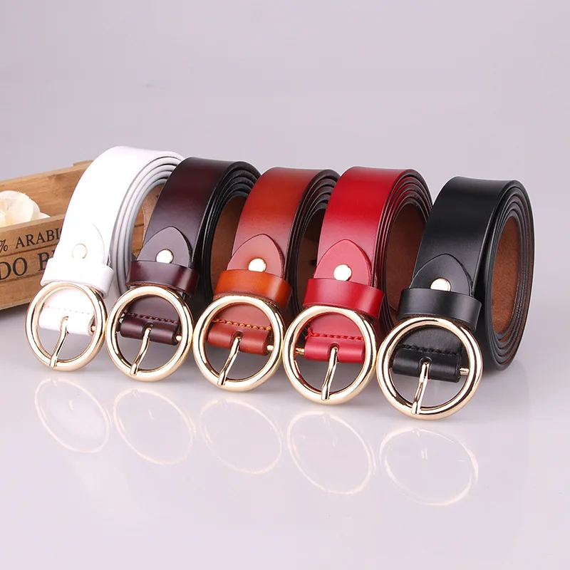 

New women's belt pure leather accessories round buckle belt fashion retro wild leather belt Lady Lady leather belt accessories