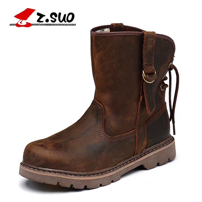

Z.Suo Genuine Leather Ankle Boots Casual Men Skatenoarding Shoes British Army Boots Men Cool Casual Sneakers