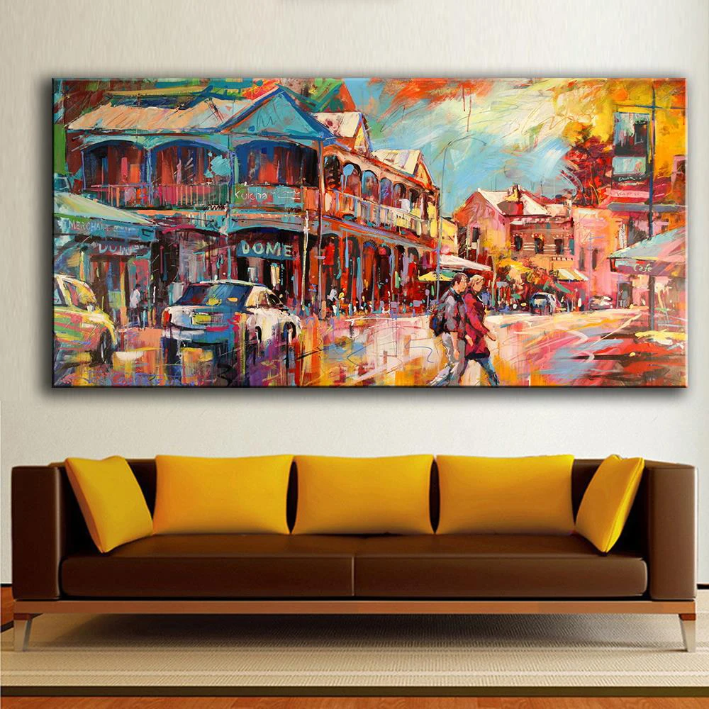 

DDWW Wall Art Canvas Oil Painting City Scape Street View Wall Painting Abstract Art Picture For Living Room Home Decor No Frame