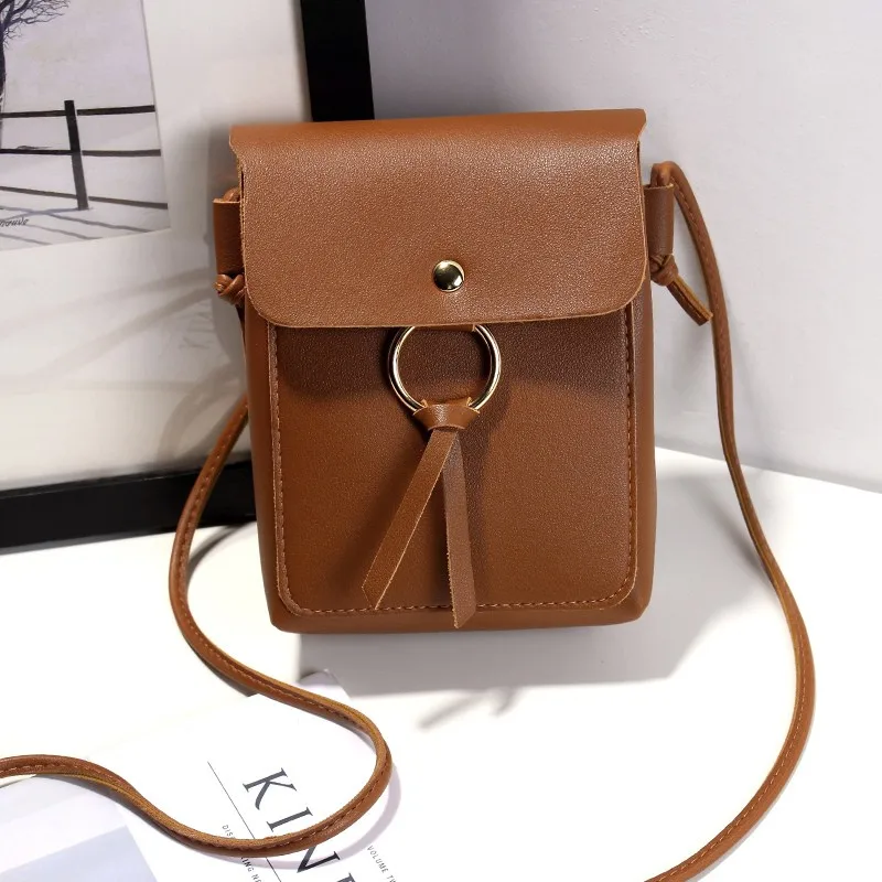 

New Fashion PU Leather Simple Bag Metal Ring Casual Shoulder Handbags Bags for Women 2019 Fashion Mobile Bags bolsa feminina