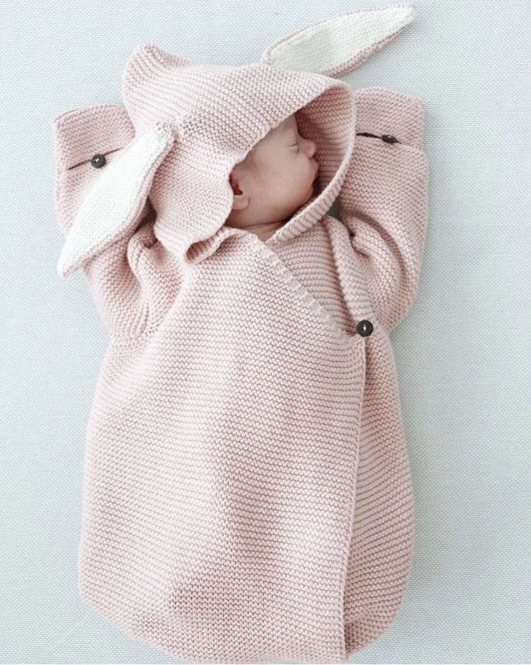 

2018 Early Autumn New Pattern Ins Lovely Rabbit Ears Three-dimensional Sleeping Bag Knitting Baby Be Hold