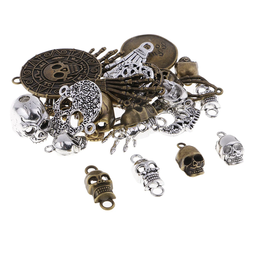 100 Grams Mixed Antiqued Skull Skeleton Pendant Charms for Handmade Steampunk Necklace Punk Jewelry Hanging Craft Accessories
