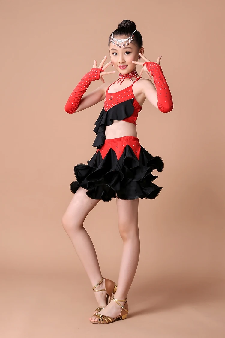 Girl latin dance dress girl  Girls Latin Vest+ Skirt Cake Skirt Suit Modern Dance Competition Performance Clothing Hot (32)