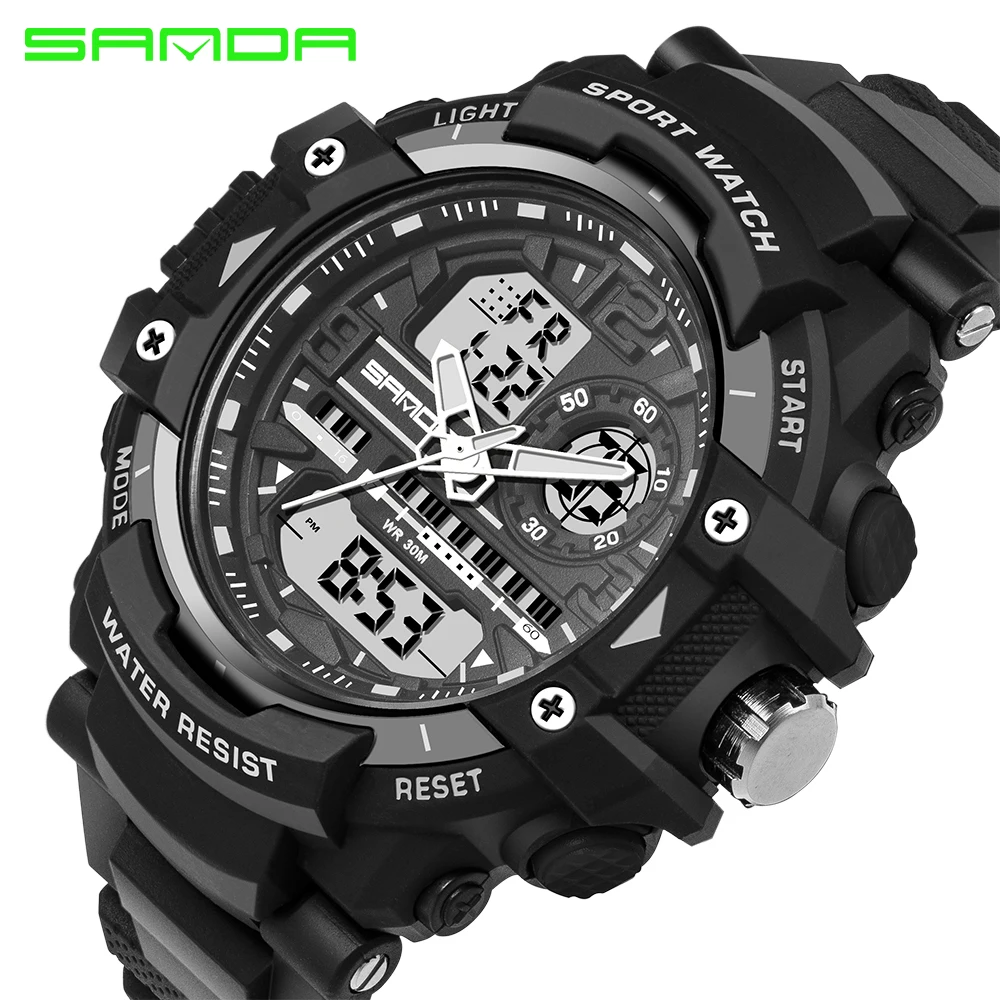 Cool SANDA Brand Waterproof Shockproof Men Multi function Digital