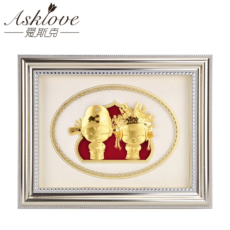 

Asklove wedding doll Wall pictures 24K Gold foil 3D painting Chinese Marriage Doll send friends Gold foil gifts Home decoration
