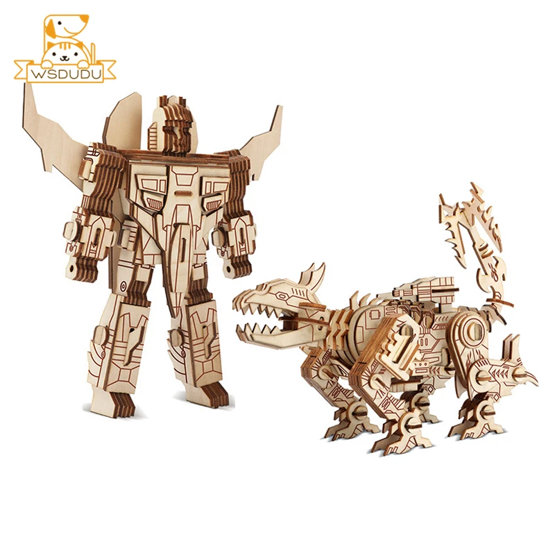 5Pcs Montessori Wooden Walnut Joint Robot Action Figure Kids Educational Toy