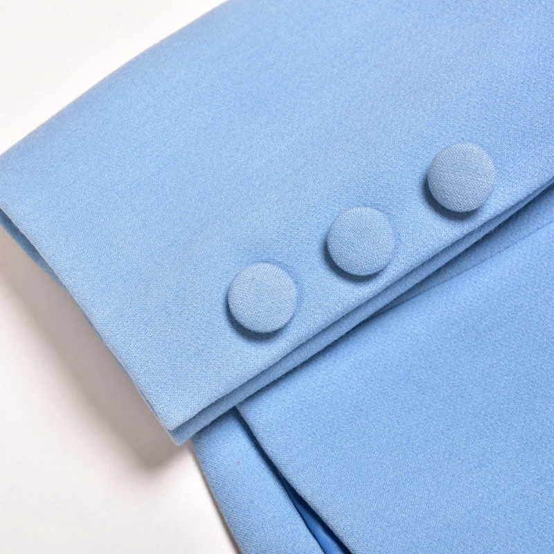 2019 Fashion Runway Design Elegant Office Ladies Blazer Single Button Light Blue Slim Jackets And Blazers Coat Female Outwear
