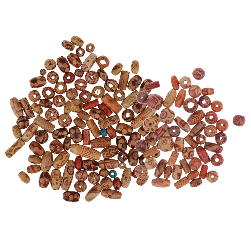 150pcs Mixed Printed Wood Beads Large Hole Beads DIY Jewelry Accessories Make Necklace Bracelet Macrame Craft Projects
