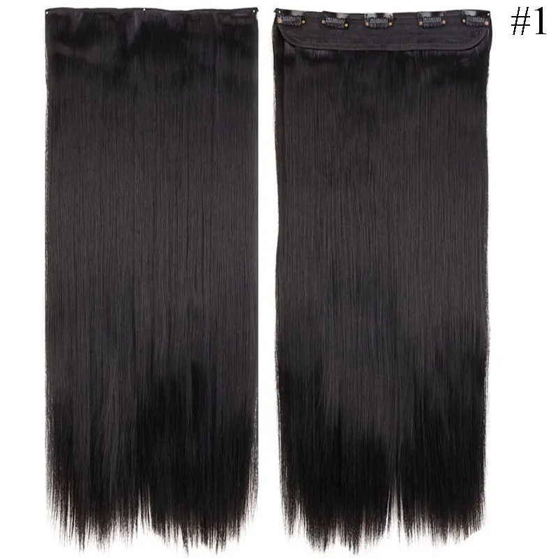 SNOILITE 23-26 дюймов длинные прямые женские волосы на заколках для наращивания, синтетические черные коричневые накладные волосы на заколках - Цвет: #1