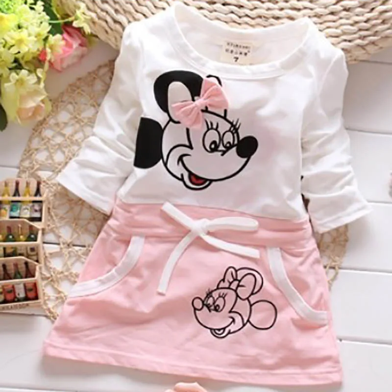 

2018 New Summer Baby Girls Cartoon Minnie long sleeves Cotton Dress Children's Clothing Kids Princess Dresses Casual Clothes