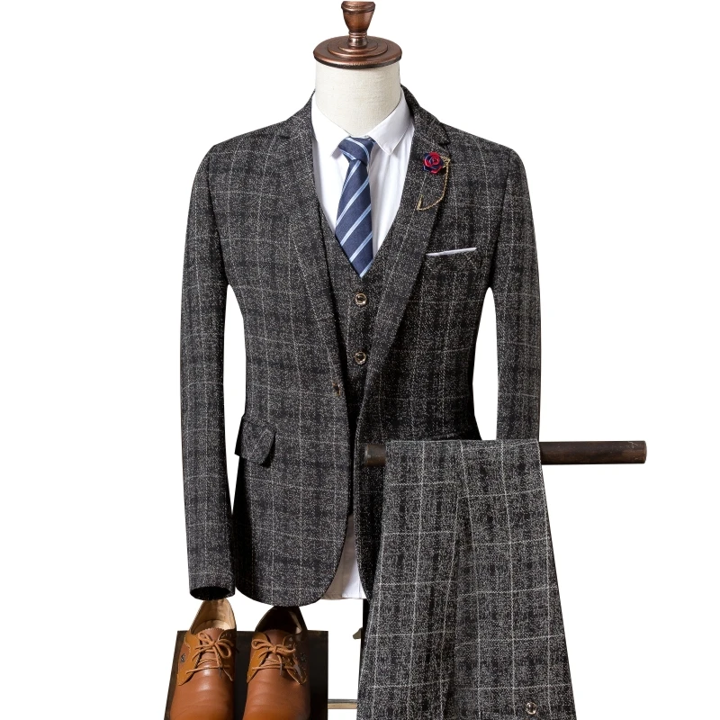 2019 new mens plaid three-piece set Wedding Banquet Men Suit Jacket + Pants + Vest S M L XL XXL XXXL 2019 new mens plaid three-piece set Wedding Banquet Men Suit Jacket + Pants + Vest S M L XL XXL XXXL