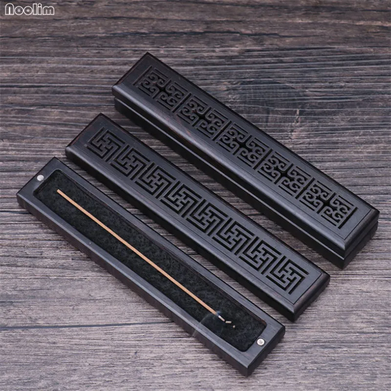 

Wooden Incense Burner Ebony Wood Carving Hollow Joss Stick Incense Holder Retro Lying Incense Box Censer with Fireproof Cotton