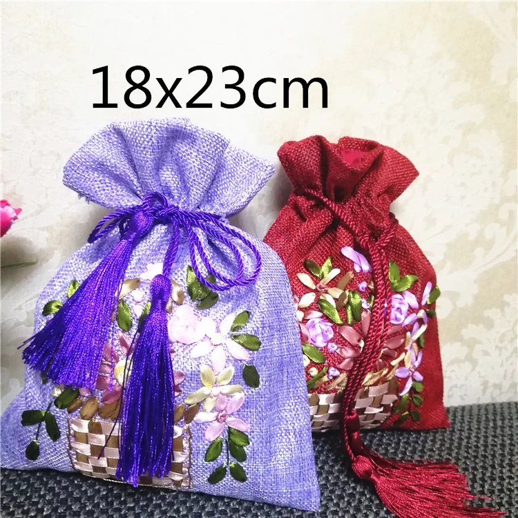 hand-ribbon-embroidery-large-gift-bags-for-jewelry-packaging-bags-drawstring-burlap-pouch-chinese-tassel-bunk-fabric-bag-10pcs