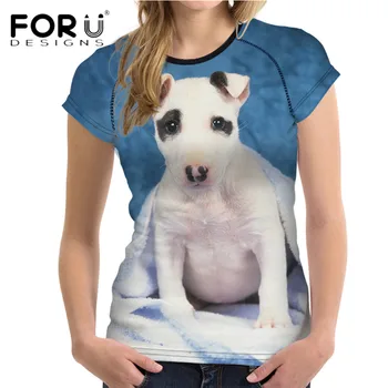 

FORUDESIGNS Cute Bull Terrier Dog Print Women T Shirt Summer Short Sleeve Top Tees for Ladies Comfort Breath Round Neck T-shirts