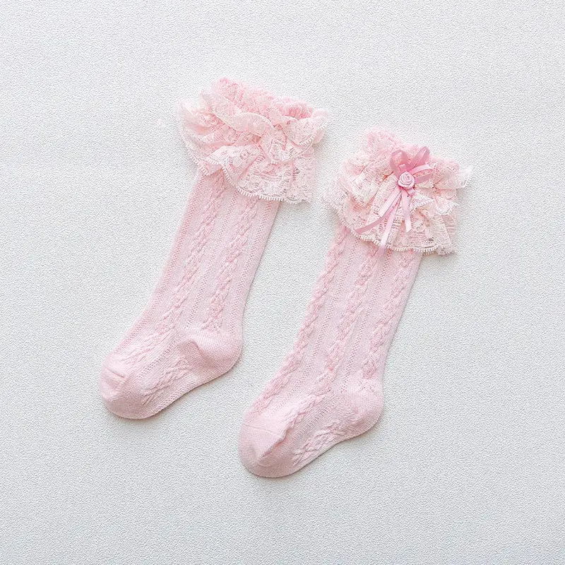Гольфы с двойным кружевом для маленьких девочек От 2 до 3 лет/От 3 до 5 лет, новые детские носки принцессы для девочек белые, розовые носки принцессы - Цвет: Розовый