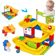 Мраморный гоночный лабиринт, Шариковая дорожка, строительные блоки, ABS воронка, горка, сборные кирпичи, совместимые с Duplo, блоки, игрушки для подарка