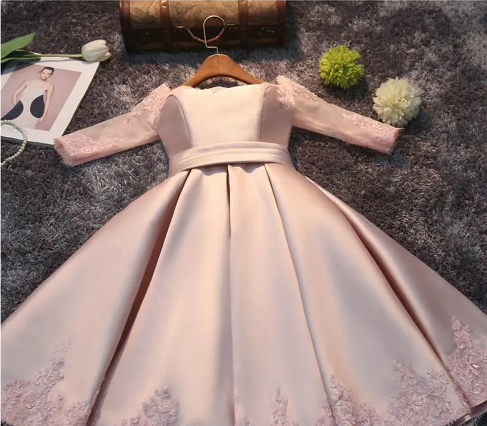 Модное розовое платье для выпускного вечера es короткое Дешевое выпускное платье с вырезом лодочкой кружевное атласное с аппликацией Встроенный бюстгальтер сексуальное вечернее платье