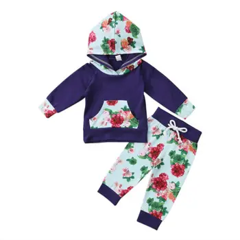 

Cute Toddler Baby Long Sleeve Hooded Floral T-Shirt Tops Pants Leggings Outfits Autumn Clothes Set