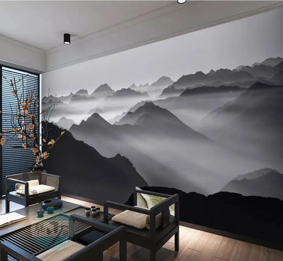 modern living room wallpapers Modern minimalist new Chinese ink landscape art mural TV background wall modern living room wallpapers Modern minimalist new Chinese ink landscape art mural TV background wall
