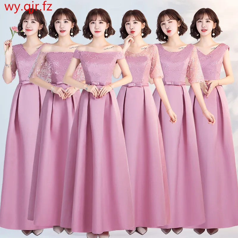 

YWXN5559#Pale Mauve Long, medium and short V-neck Boat Neck Lace up Bridesmaid Dresses 2019 new wedding party dress prom gown
