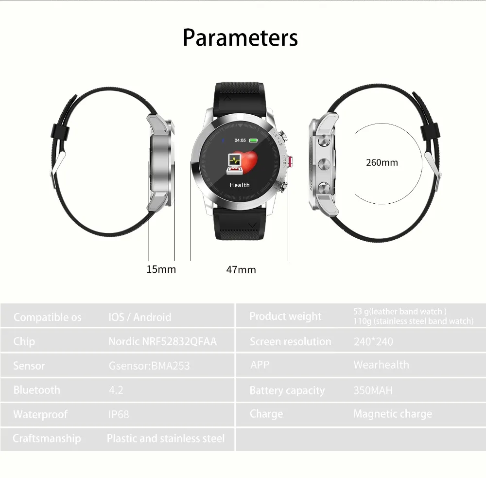 IP68 спортивные Смарт-часы 1,3 ''IP68 Водонепроницаемый Bluetooth 4,2 Smartwatch сердечного ритма в режиме реального компас спортивные часы для iOS и Android