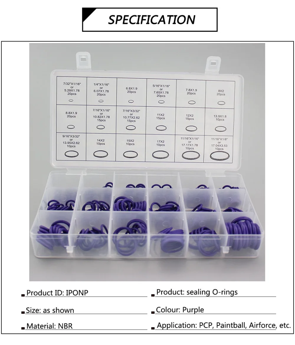 Прочный NBR уплотнительные кольца Ассортимент Набор замена уплотнения Наборы фиолетовый натурального Буна резиновые уплотнения запасные