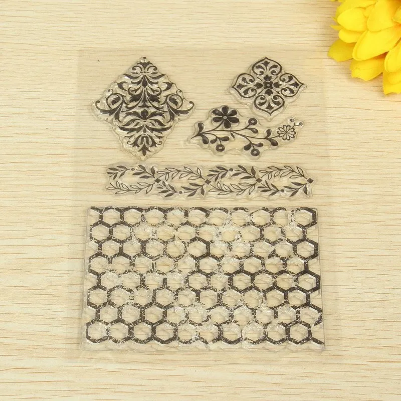 

Flowers Plants Honeycomb Pattern Transparent Stamp for Scrapbooking Photo Album Diary Card Hand Account Decor DIY Supplies