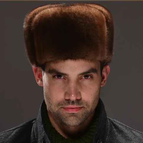 Cheap HM031  Real genuine mink  hat  winter Russian men's warm caps whole piece mink  fur hats