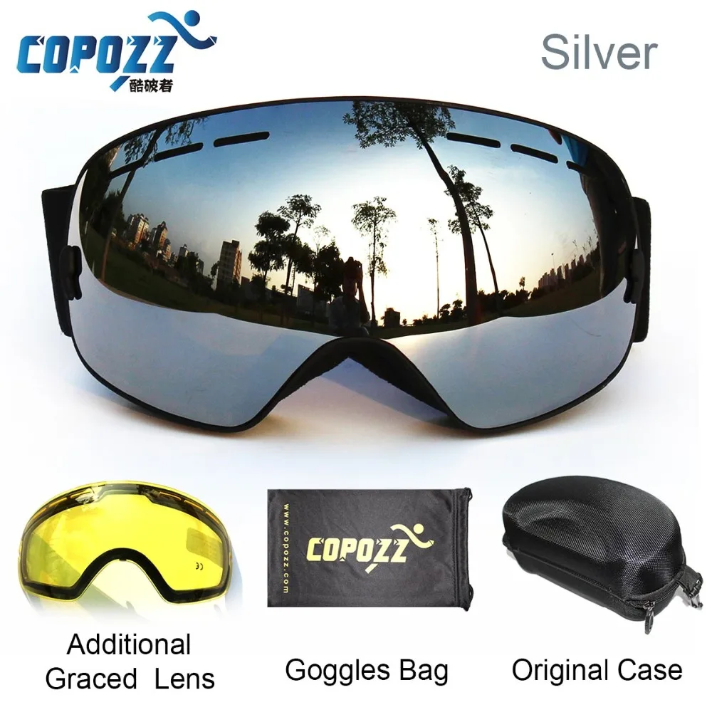 Copozz Brand Professional Ski Goggles 2 Double Lens Uv400 Antifog Big Spherical Ski Glasses
