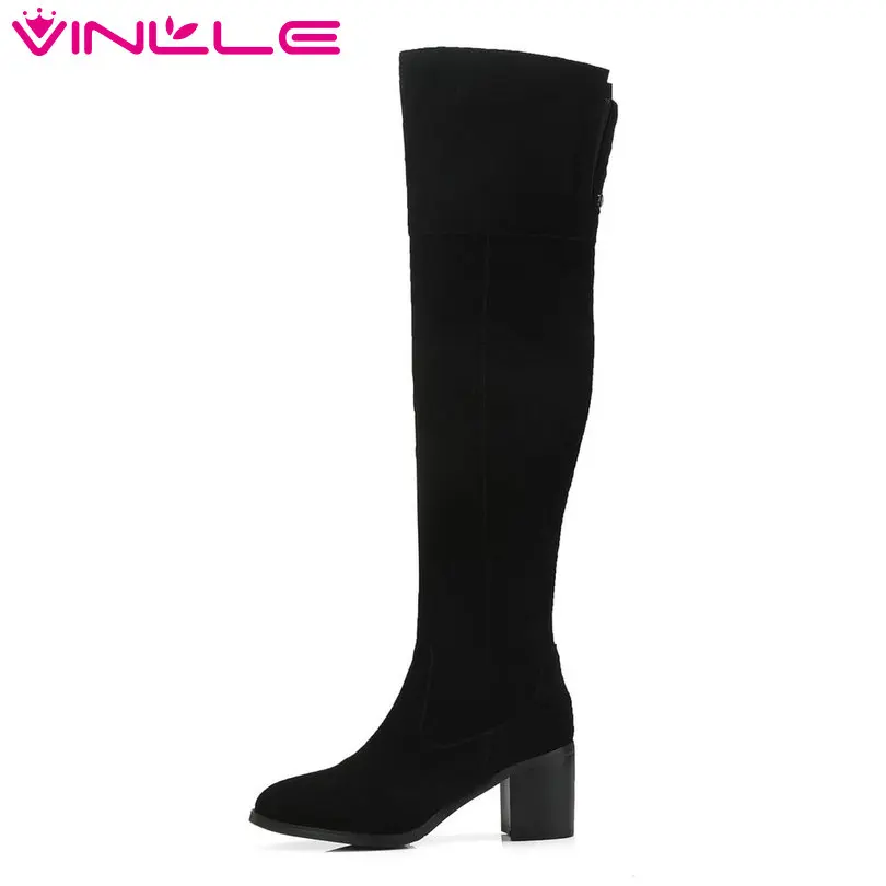 

VINLLE 2019 Women Boots Elegant Sexy Women Over The Knee Boots High Heel Pointed Toe Winter Shoes Woman Boots Size 34-39