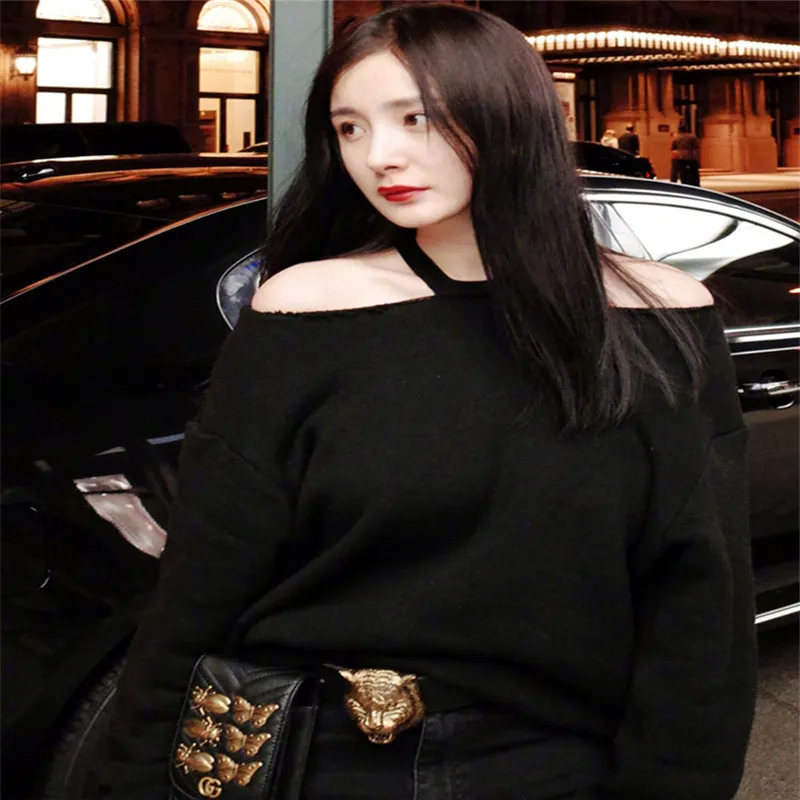 La De Sauvage Mince Black Avec Et Nouveau Mi Était épaule 2019 Yang Mode Hors W60 Sexy Chemise la BqnPZw
