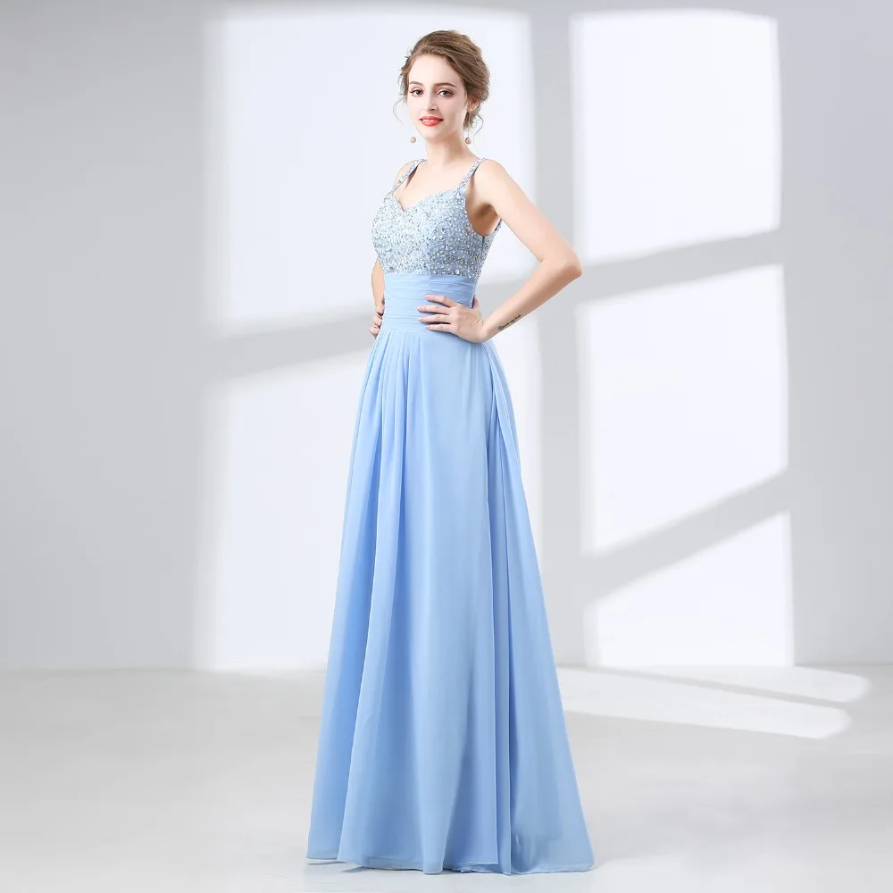 JaneVini элегантное небесное голубое платье подружки невесты вечернее, до пола бисером длинное свадебное вечернее платье, Блестки шифоновое