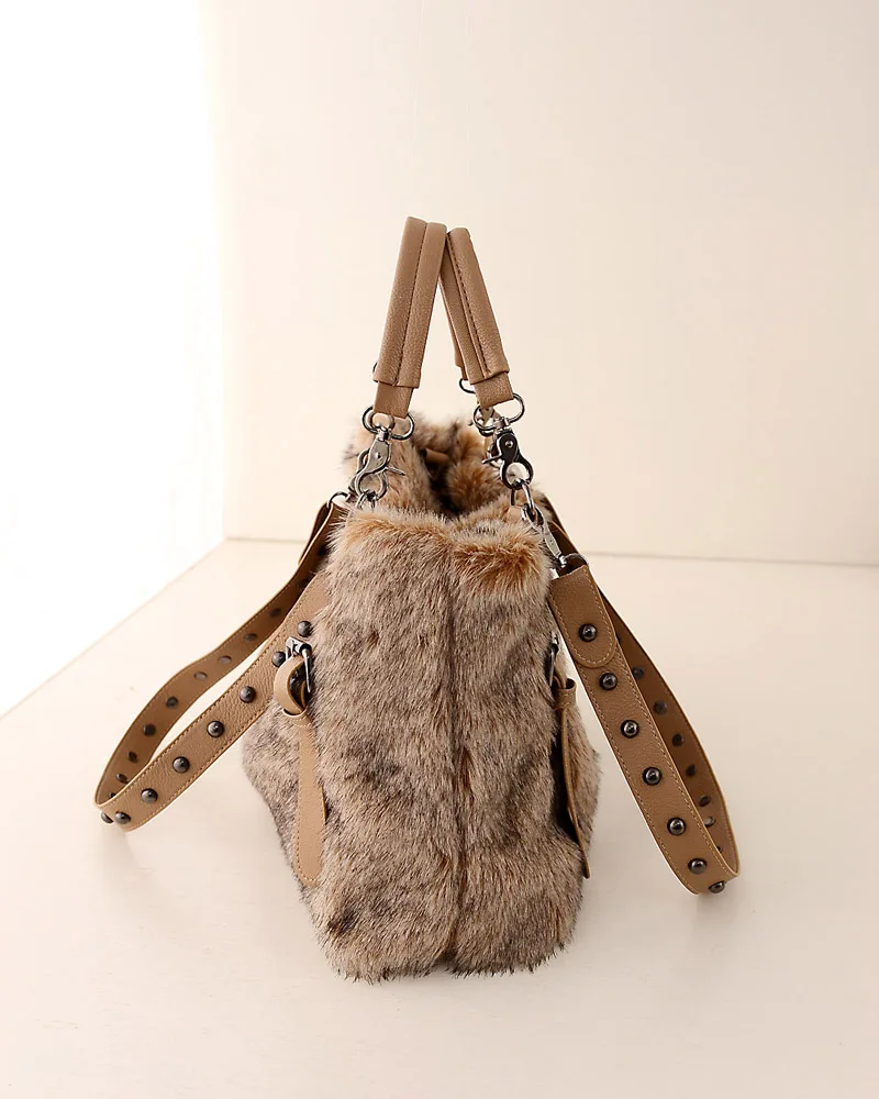 Осенняя и зимняя женская сумка через плечо, меховая женская вместительная модная сумка на молнии, высокое качество, женские массажные сумки 749