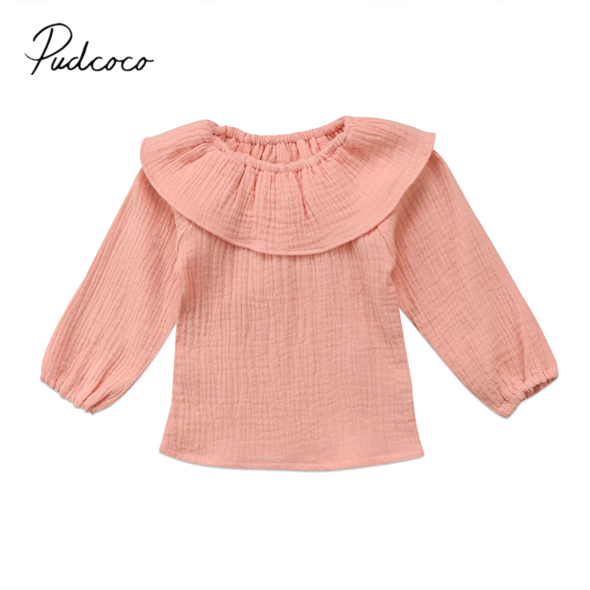 

2018 Brand New Newborn Toddler Infant Kid Baby Girls Ruffle Neck Cotton Long Sleeve Top T-shirt Solid Casual Clothes 0-3Y