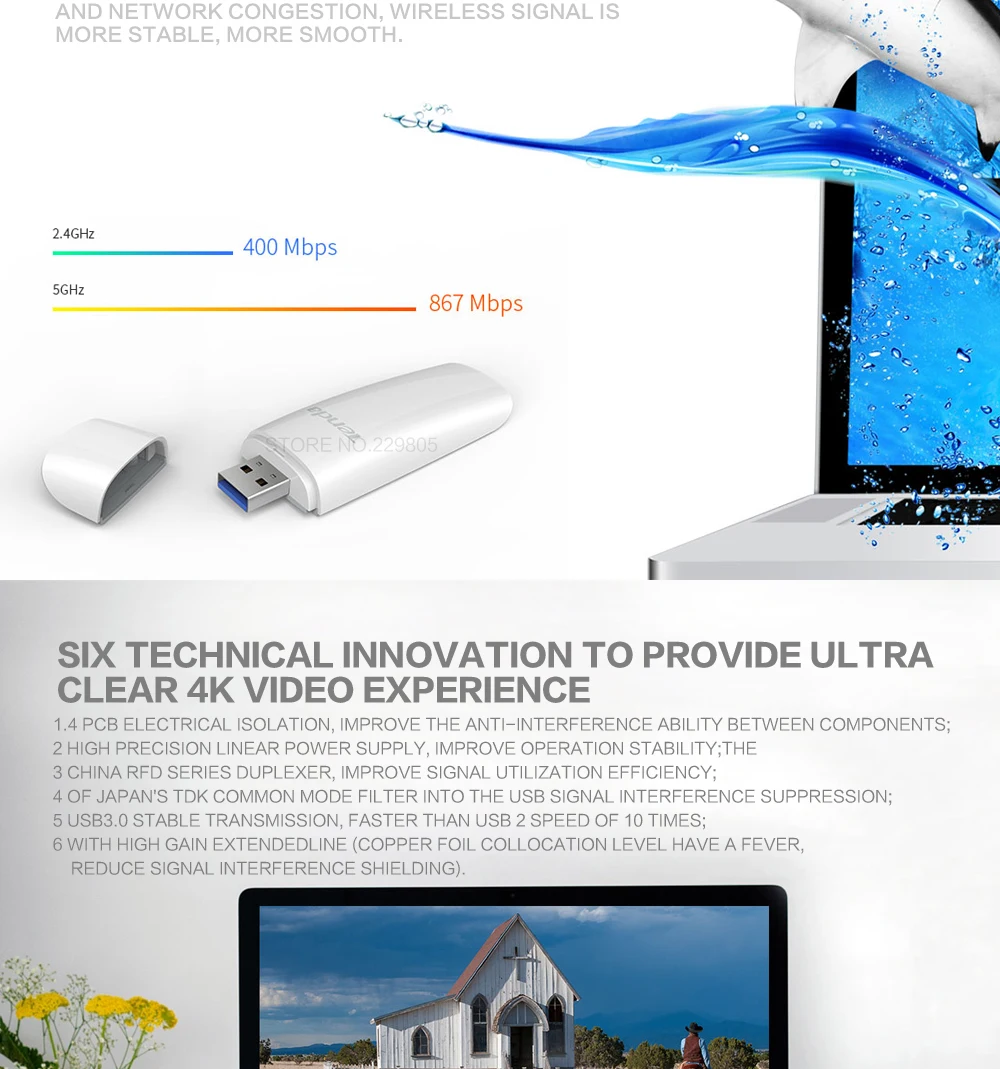 Tenda U12 1300 Мбит/с Беспроводные USB сетевые карты, AC двухдиапазонный 2,4G/5,0 ГГц WiFi USB сетевой адаптер, USB 3,0, гигабитный маршрутизатор партнер