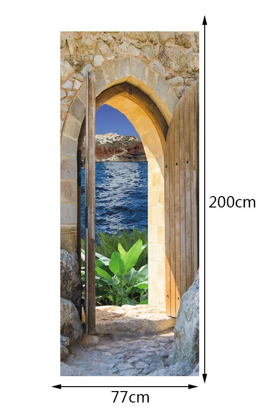 2 Panels Wooden Door To Sea Picture Wall Murals Wall Stickers Door Sticker Wallpaper Decals Home