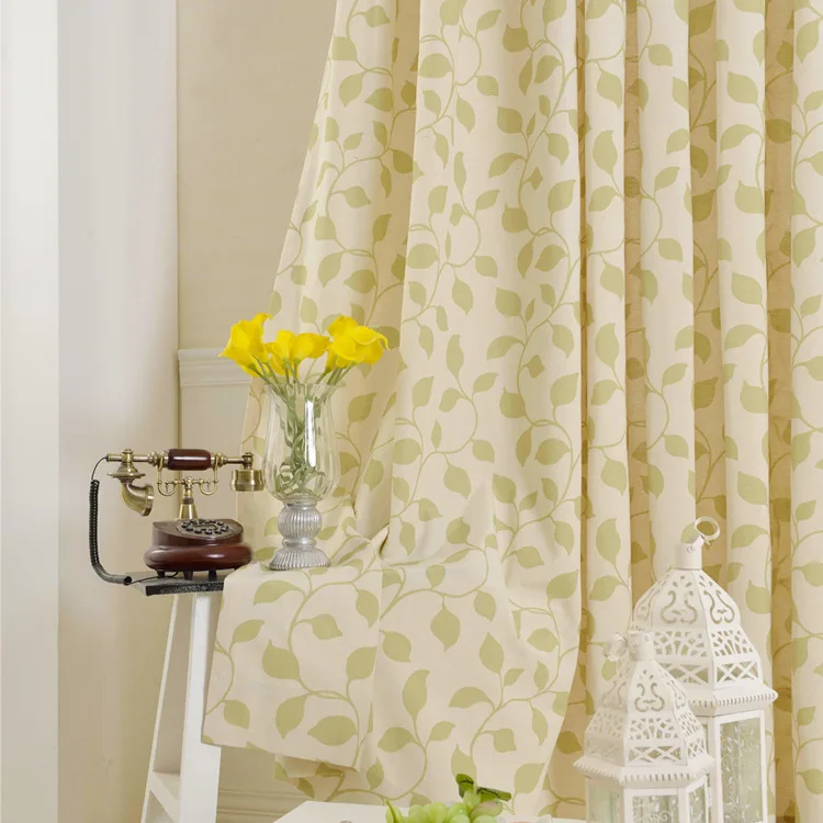 hot sale luxury customized polyester linen cotton green blue leaves printing door decoration window groment drape curtain fabric | Дом и сад