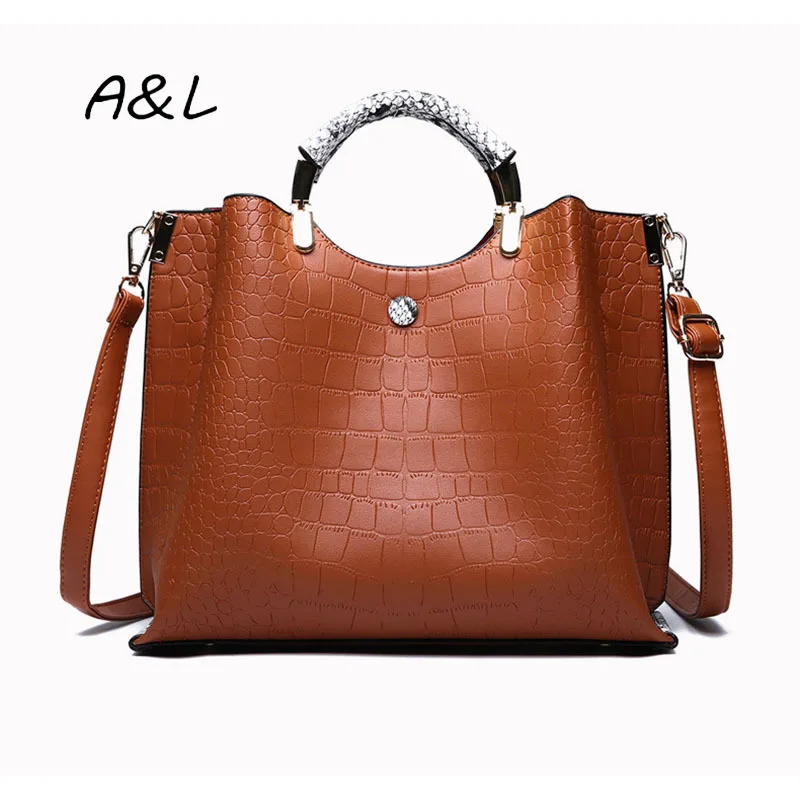 

Geniune Women's Bag 2019 New European and American Fashion Crocodile-like Large Capacity Handbag with One Shoulder SlantY086