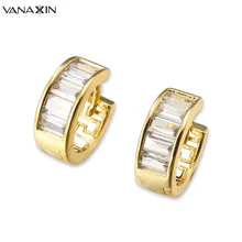VANAXIN маленькие серьги-кольца для женщин Мини Блестящий Кристалл CZ золото/серебро цвет милые круглые модные серьги