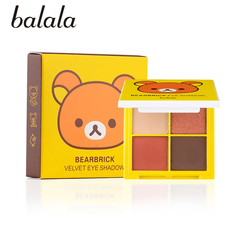 

BALALA Bearbrick Velvet Matte Eyeshadow Palette Peach Color Smoky Glitter Pigment Shadows Makeup 4 Color Nude Shimmer Eye Shadow