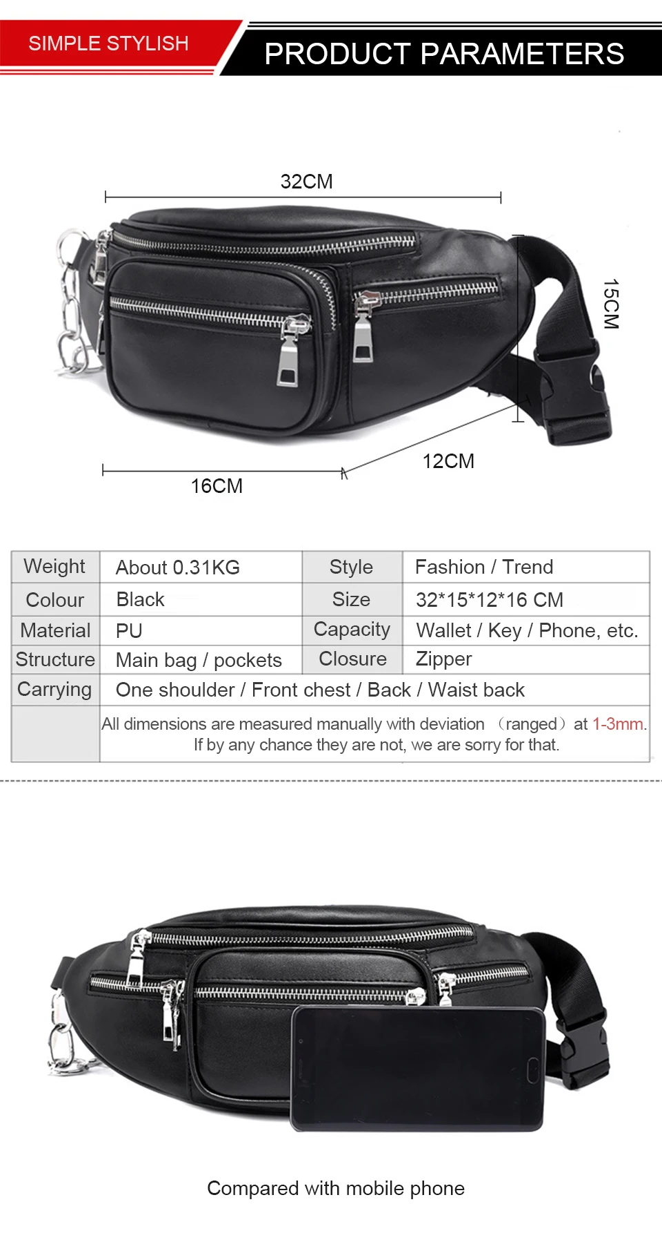 Waist Packs PU Leather Waist Bag Fashion Women Pouch Fanny Pack Men Belt Chest Bum Bags Money Nerka Heuptas Mobile Phone Pochete (3)