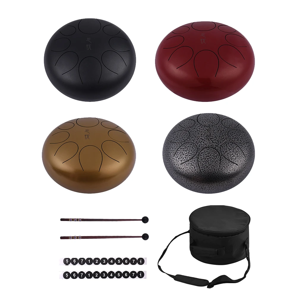 10 дюймов Сталь язык барабан Handpan барабана ручной барабан с барабанные палочки сумка для переноски Примечание палочки для медитационная Йога Zazen исцеления звуком