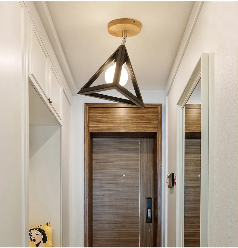 Lâmpada do Teto Cobre e Tons Ferro Madeira Sombra Luz Pingente Triângulo Metal Teto Lampshades E27 5w - 15 teto sombra luz pingente cobre e tons